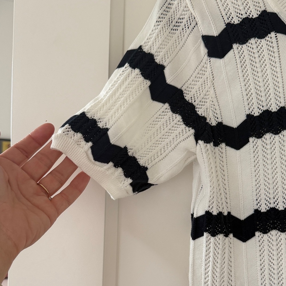 CAbi Navy blue White Textured Knit Top - Picture 3 of 4